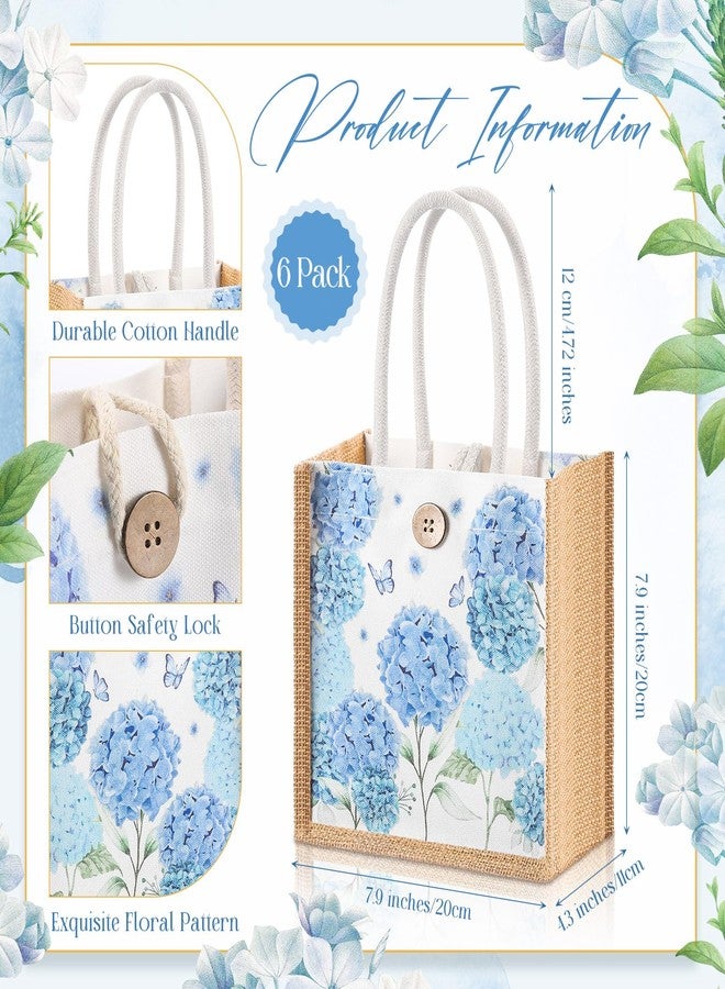 Abbylike 6 Pcs Floral Gift Bag Mini Reusable Flower Cielito Lindo Burlap Goodie Tote with Handle Button for Wedding Bridal Baby Shower Talavera Spring Party Favor (Blue Hydrangea - Image 3