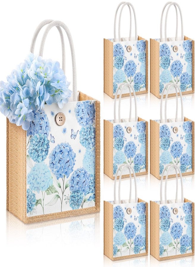 Abbylike 6 Pcs Floral Gift Bag Mini Reusable Flower Cielito Lindo Burlap Goodie Tote with Handle Button for Wedding Bridal Baby Shower Talavera Spring Party Favor (Blue Hydrangea - Image 1