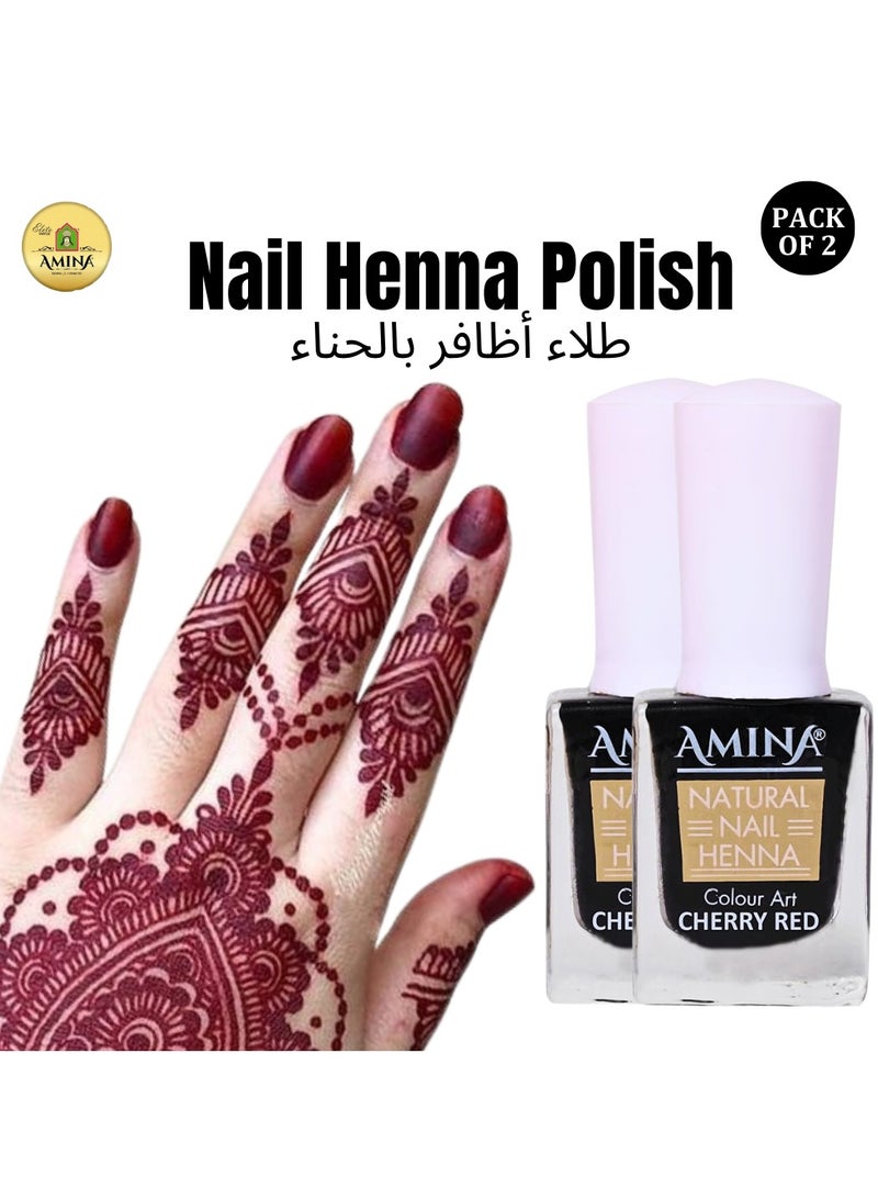 Amina Instant Nail Henna Polish Mehendi Bottle | Vegan & Halal Nail Polish For Women & Girls | Without Chemicals | Long Lasting | Ready To Use Cherry Red Colour Stain | Pack of 2 - Image 1