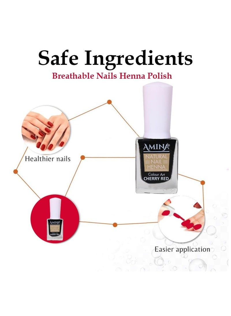 Amina Instant Nail Henna Polish Mehendi Bottle | Vegan & Halal Nail Polish For Women & Girls | Without Chemicals | Long Lasting | Ready To Use Cherry Red Colour Stain | Pack of 2 - Image 2