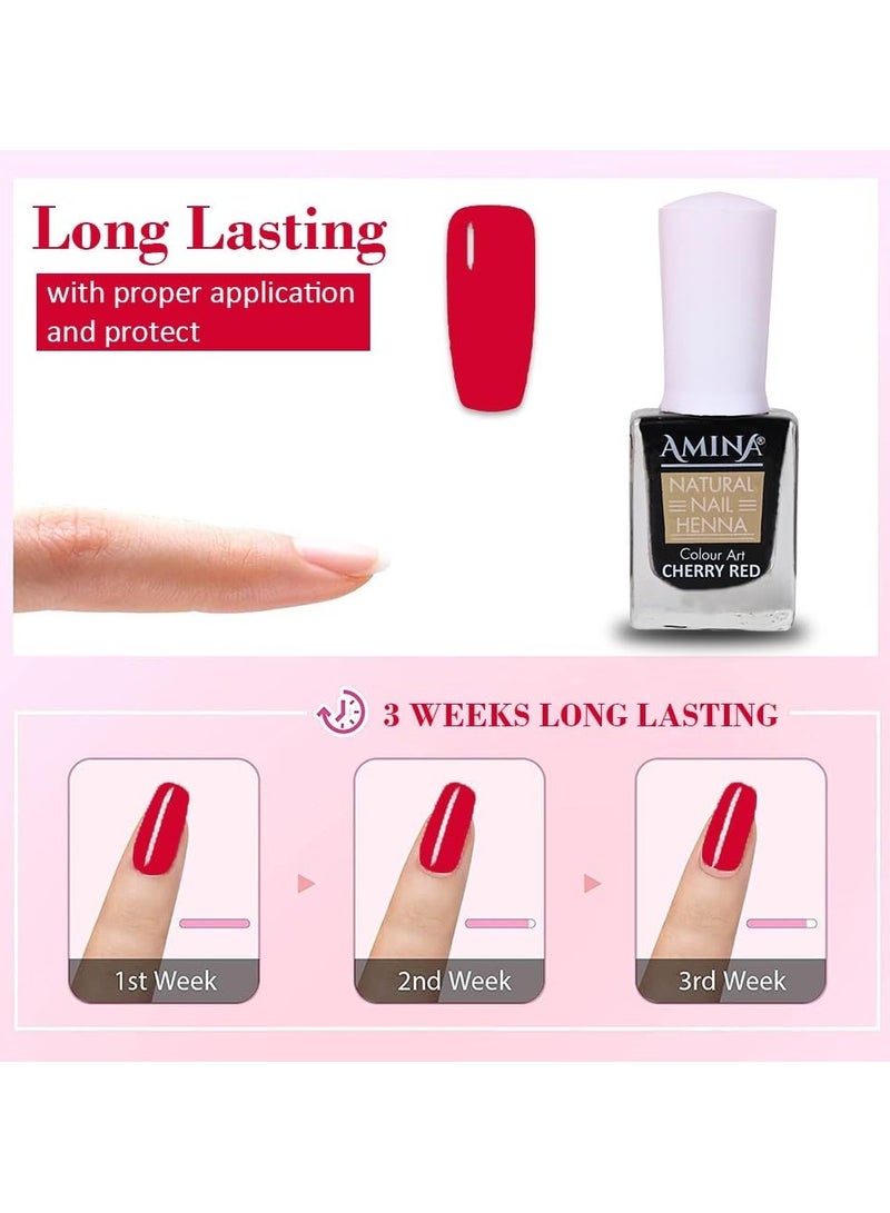 Amina Instant Nail Henna Polish Mehendi Bottle | Vegan & Halal Nail Polish For Women & Girls | Without Chemicals | Long Lasting | Ready To Use Cherry Red Colour Stain | Pack of 2 - Image 3