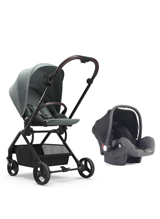 TEKNUM STROLL-1 Travel System w/Reversible Stroller and Baby Car Seat - Olive Green - Image 2