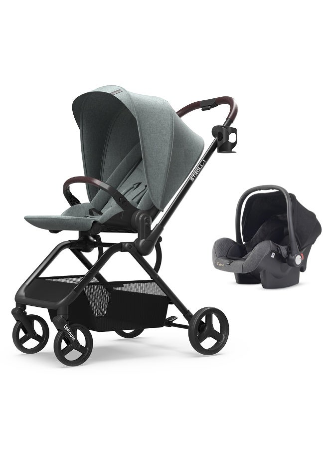 TEKNUM STROLL-1 Travel System w/Reversible Stroller and Baby Car Seat - Olive Green - Image 1