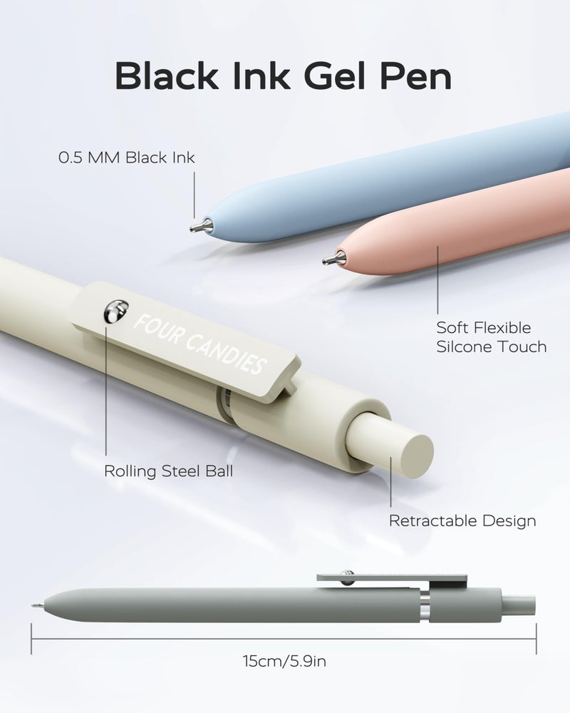 Four Candies Gel Pens, 6 Pcs 0.5mm Quick Dry Black Ink Pen Fine Point Smooth Writing Unique Pen, Office Home School Supplies Essentials Pretty Girl Cute Pens, Gifts for Women(Morandi) - Image 5