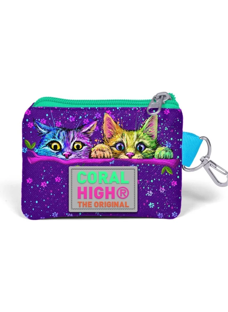 CORAL HIGH Kids Purple Pink Cat Patterned Coin Purse 21832