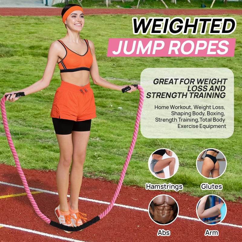 walsport Weighted Jump Rope for Fitness â€“ Heavy Skipping Rope for Women & Adults, Ideal for Home Gym Workouts, Strength Training, Weight Loss, and Boxing (Pink 1.5 lb) - Image 2
