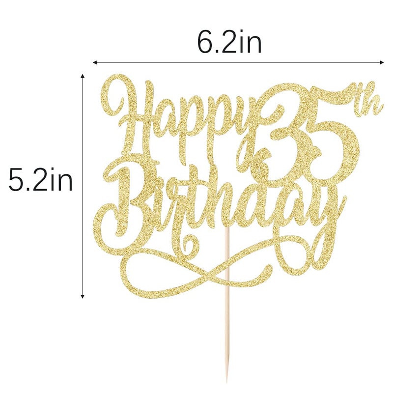 Qertesl Gold Glitter Happy 35th Birthday Cake Topper Cheers to 35 Years happy 35th Birthday Cake Topper 35th Anniversary Cake Topper  men and women 35 years old happy birthday Party Decoration - Image 3