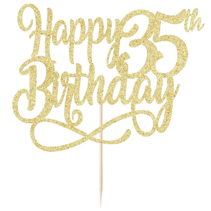 Qertesl Gold Glitter Happy 35th Birthday Cake Topper Cheers to 35 Years happy 35th Birthday Cake Topper 35th Anniversary Cake Topper  men and women 35 years old happy birthday Party Decoration - Image 5
