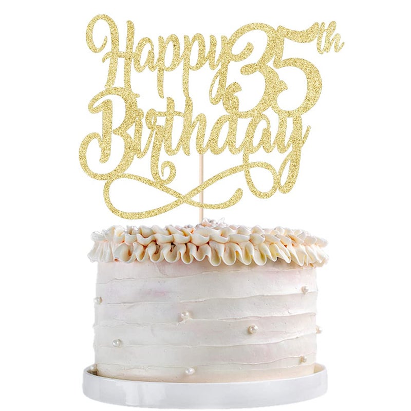 Qertesl Gold Glitter Happy 35th Birthday Cake Topper Cheers to 35 Years happy 35th Birthday Cake Topper 35th Anniversary Cake Topper  men and women 35 years old happy birthday Party Decoration - Image 2
