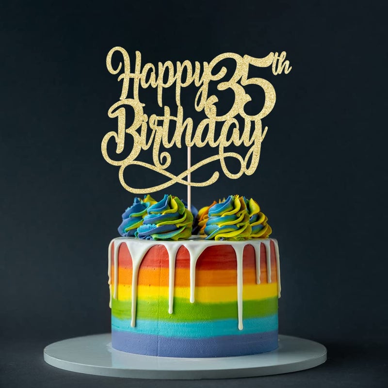 Qertesl Gold Glitter Happy 35th Birthday Cake Topper Cheers to 35 Years happy 35th Birthday Cake Topper 35th Anniversary Cake Topper  men and women 35 years old happy birthday Party Decoration - Image 4