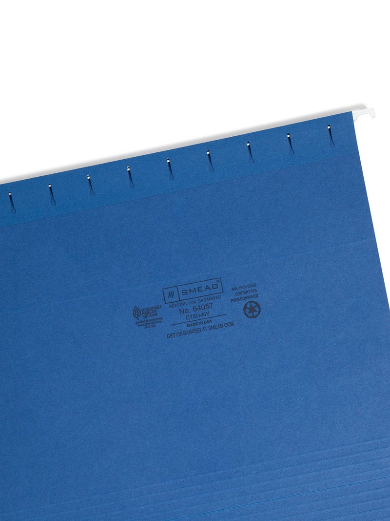 Smead Colored Hanging File Folder with Tab, 1/5-Cut Adjustable Tab, Letter Size, Navy Blue, 25 per Box (64057) - Image 3