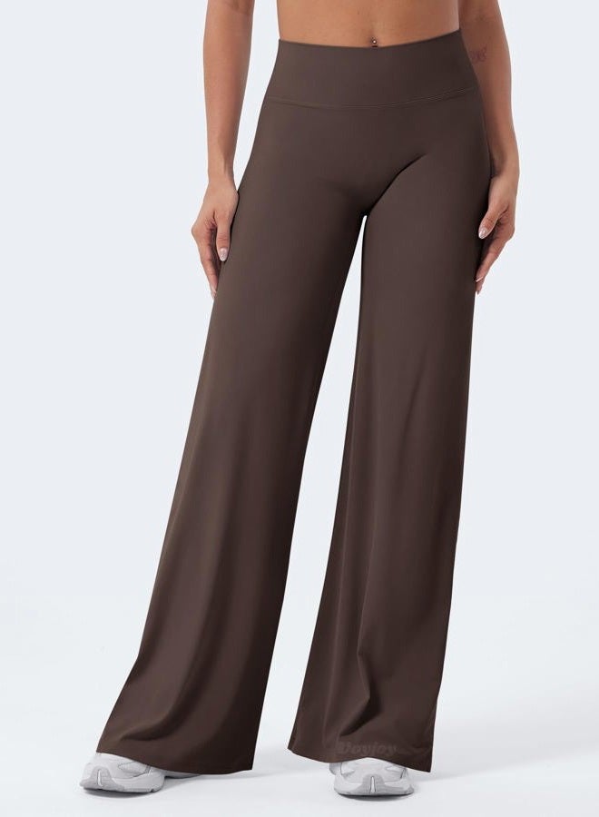 VOYJOY Straight Leggings Bottoms Wide Leg Pants for Women 29"/ 31.5"/33"/35" High Waist Stretch Casual Sweatpants, Plum Brown, L - Image 5
