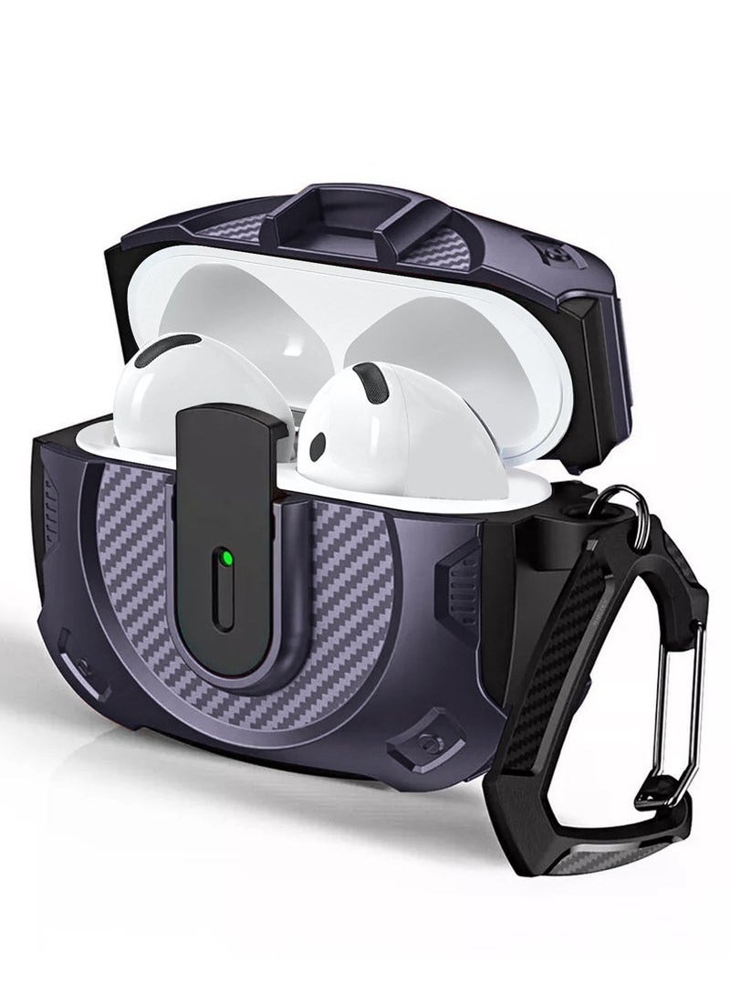 CATANES Airpods 4 Case Hard Shell Protective Armor LED Visible Wireless Charging Case Cover with Lock - Purple