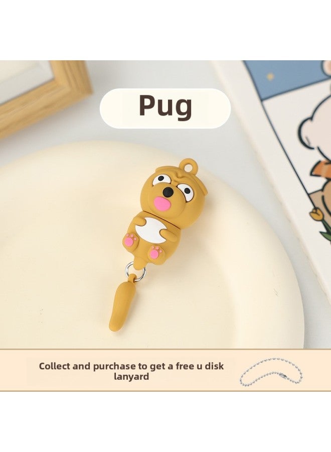 Creative Cartoon Cute Fun Animal U Disk Mobile Phone Computer Dual-use Activity Doll Gift Usb Flash Drive Custom Usb-Color:Pug-Capacity:64GB-3.0 - Image 1