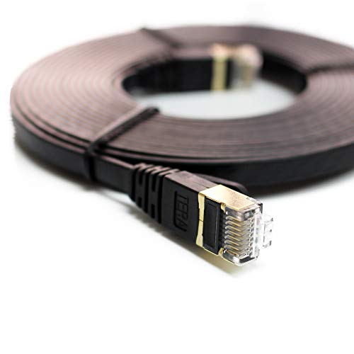 Tera Grand - 12FT - CAT7 10 Gigabit Ethernet Ultra Flat Patch Cable for Modem Router LAN Network, Gold Plated Shielded RJ45 Connectors, Faster Than CAT6a CAT6 CAT5e, Black - Image 3