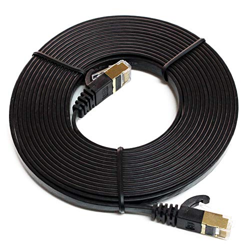 Tera Grand - 12FT - CAT7 10 Gigabit Ethernet Ultra Flat Patch Cable for Modem Router LAN Network, Gold Plated Shielded RJ45 Connectors, Faster Than CAT6a CAT6 CAT5e, Black - Image 2