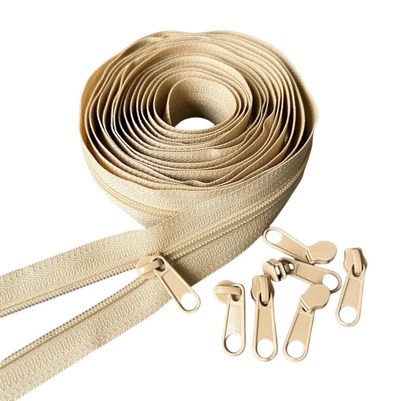 YaHoGa 3 Beige Nylon Coil Zipper Tape Roll by The Yard Bulk 10 Yards with 25pcs Pulls for Sewing Tailor DIY Craft Bags Purses Tents Pillows NSS - Image 2