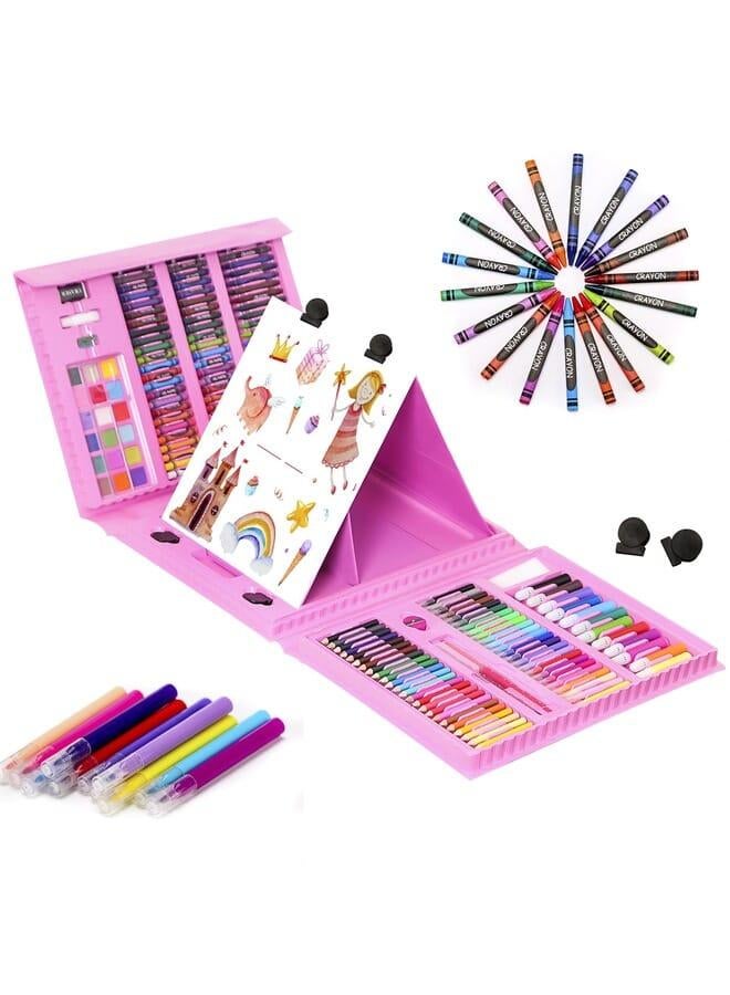 H & B Art & Drawing kit for Kids, 208 PCS Pink Art Set for Girls Boys, Art Supplies with Double Sided Trifold Easel,Pencils,Watercolor Pens & Cakes,Drawing Board,Oil Pastels,Best Gift