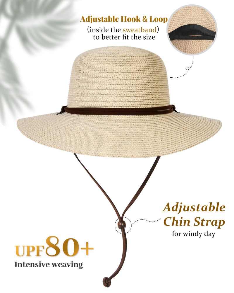 FURTALK Womens Wide Brim Sun Hat with Wind Lanyard UPF Summer Straw Sun Hats for Women - Image 2