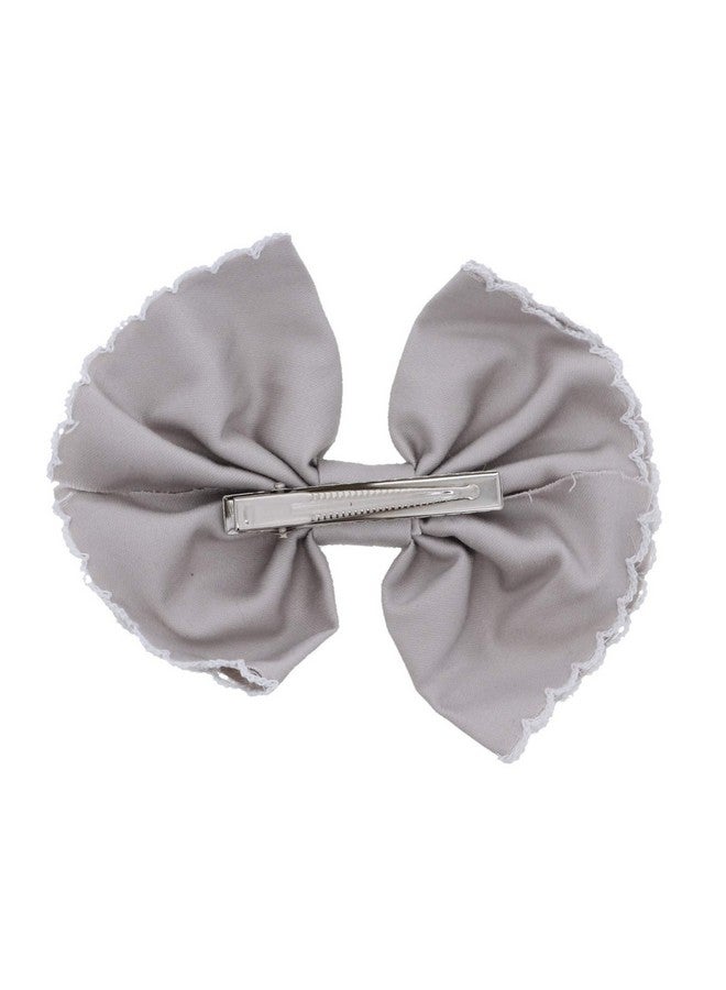 Motique Accessories Scalloped Edge Bow Hair Clip Small Light Grey - Image 2