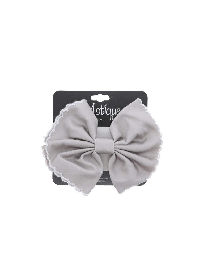 Motique Accessories Scalloped Edge Bow Hair Clip Small Light Grey - Image 3