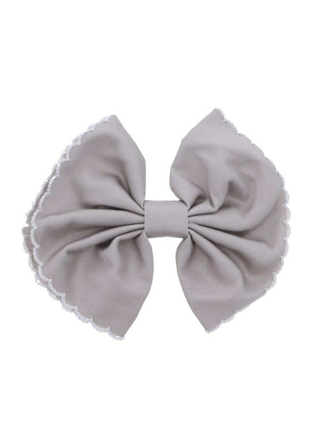 Motique Accessories Scalloped Edge Bow Hair Clip Small Light Grey - Image 1