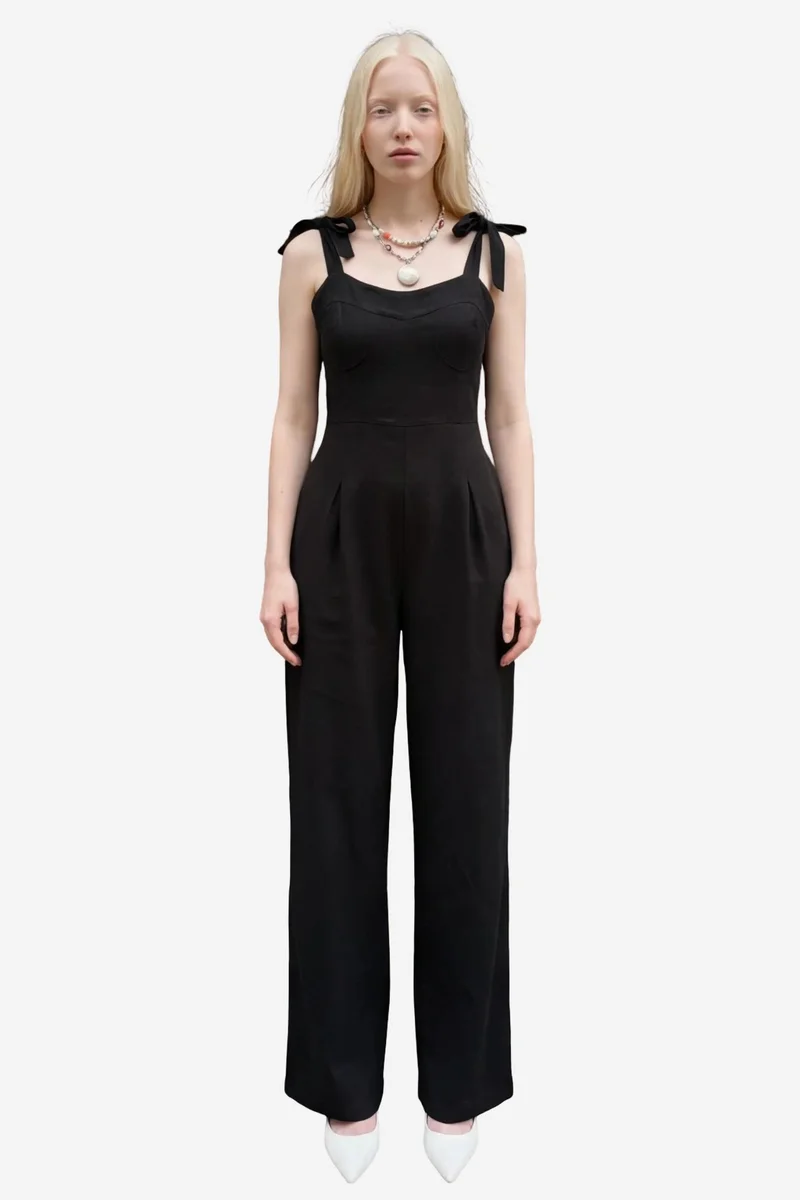 ماي فاشن MY FASHION Sweetheart Neck Linen Blend Jumpsuit