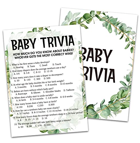 Huastatewolf Baby Shower Game Cards Baby Trivia Game Tropical Jungle Theme Party Cards for Gender Neutral Boys or Girls Set of 30 Green002 - Image 1