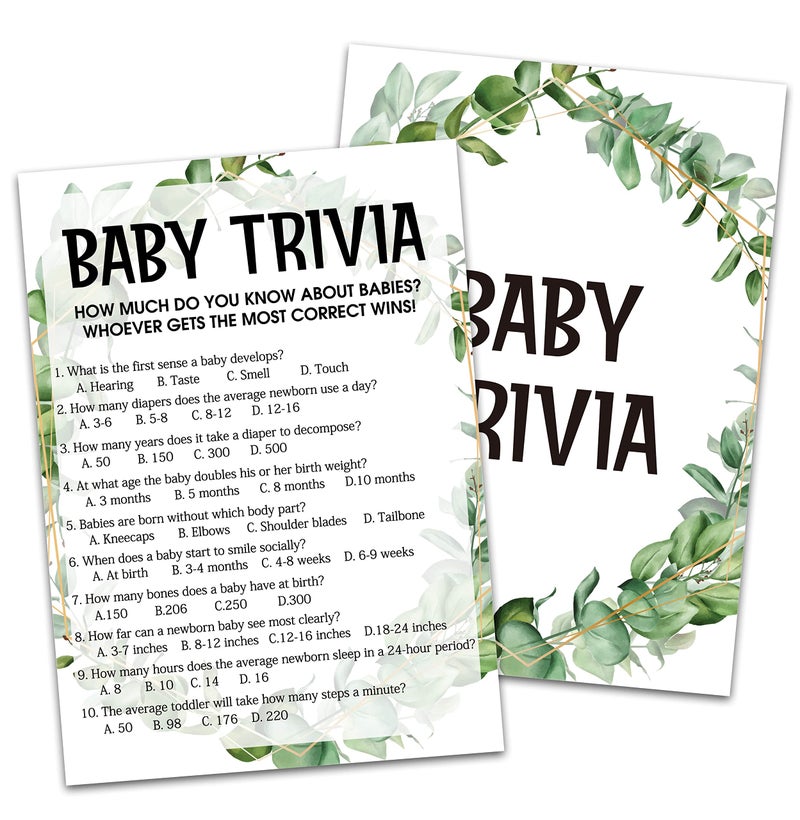Huastatewolf Baby Shower Game Cards Baby Trivia Game Tropical Jungle Theme Party Cards for Gender Neutral Boys or Girls Set of 30 Green002 - Image 2
