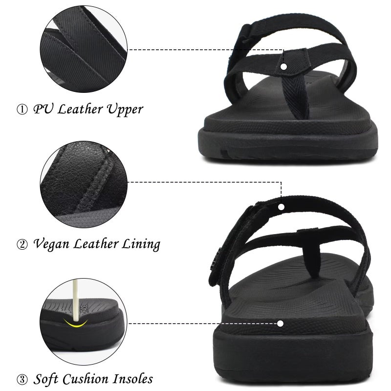 COFACE Womens Orthopedic Flip Flops Ladies Slip On Athletic Yoga Mat Memory Foam Cushioned Recovery Walking Thong Sandals Summer Beach Pool Slippers Plantar Fasciitis Arch Support All Black Size 7.5 - Image 5