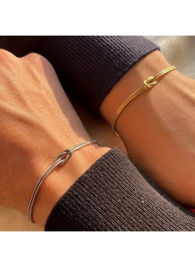 Shein Couple Knot Bracelet Set (2pcs) – Gold & Silver Matching Bracelets, 316L Stainless Steel, Tarnish-Resistant & Perfume-Friendly - Image 1