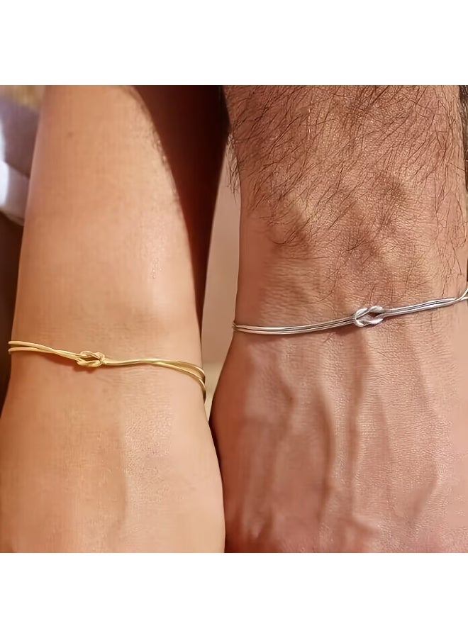 Shein Couple Knot Bracelet Set (2pcs) – Gold & Silver Matching Bracelets, 316L Stainless Steel, Tarnish-Resistant & Perfume-Friendly - Image 2