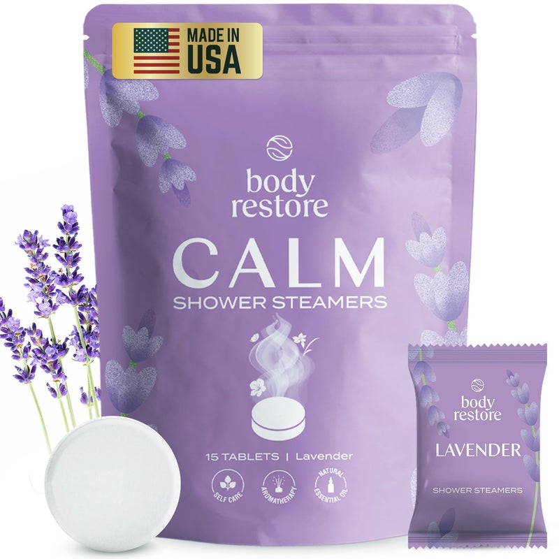 Body Restore Shower Steamers Aromatherapy 15 Pack  Easter Basket Stuffers Relaxation Birthday Gifts for Mom Dad Best Friend Travel Essentials Stress Relief Self Care Bath Bombs  Lavender
