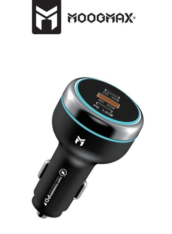 MOOGMAX 230W Car Charger, 3 Ports (2*Type-C + USB-A) Supports PD and QC3.0 Fast Charging Technologies, Compatible with Smartphones, Laptops and Several Other Devices. Charger Features Short Circuit and Overcharge Protection Circuit to Protect Your Devices - Image 1