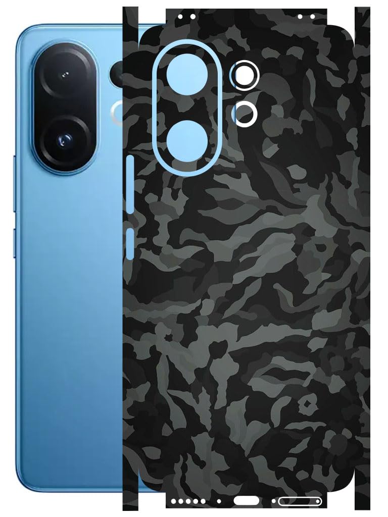 AtOdds - Full Body Back Screen Guard Protector Film - 3D Textured Lamination Wrap Skin Sticker for VIVO T4 PRO (5G) | Scratchproof Matte Finish (Design - Black Camo) - Image 1