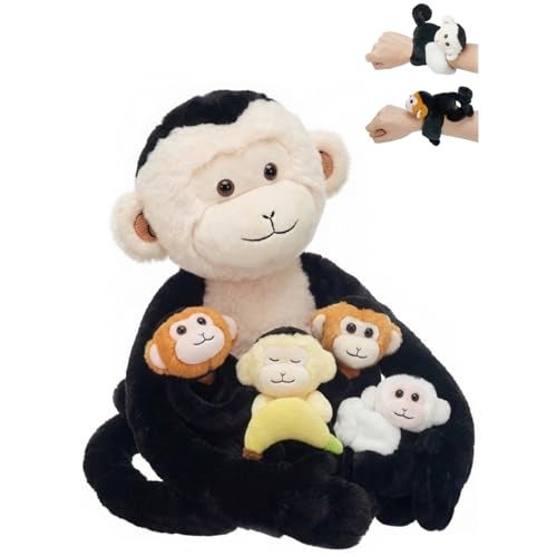 OUOZZZ Monkey Stuffed Animal 5 PCS Capuchin Monkey Plush Set 193 Huggable Mama and Babies SlapBracelet for Kids Soft Realistic Toy for Toddlers - Image 1