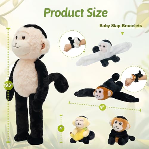 OUOZZZ Monkey Stuffed Animal 5 PCS Capuchin Monkey Plush Set 193 Huggable Mama and Babies SlapBracelet for Kids Soft Realistic Toy for Toddlers - Image 5