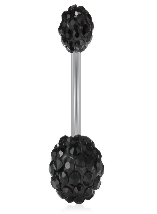 Ruifan 4PCS 14G Cubic Zirconia Ball Belly Button Rings Navel Barbell Body Jewelry Piercing - Black - Image 5