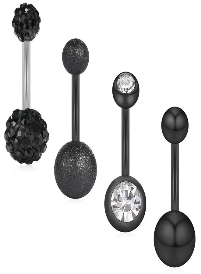 Ruifan 4PCS 14G Cubic Zirconia Ball Belly Button Rings Navel Barbell Body Jewelry Piercing - Black - Image 1