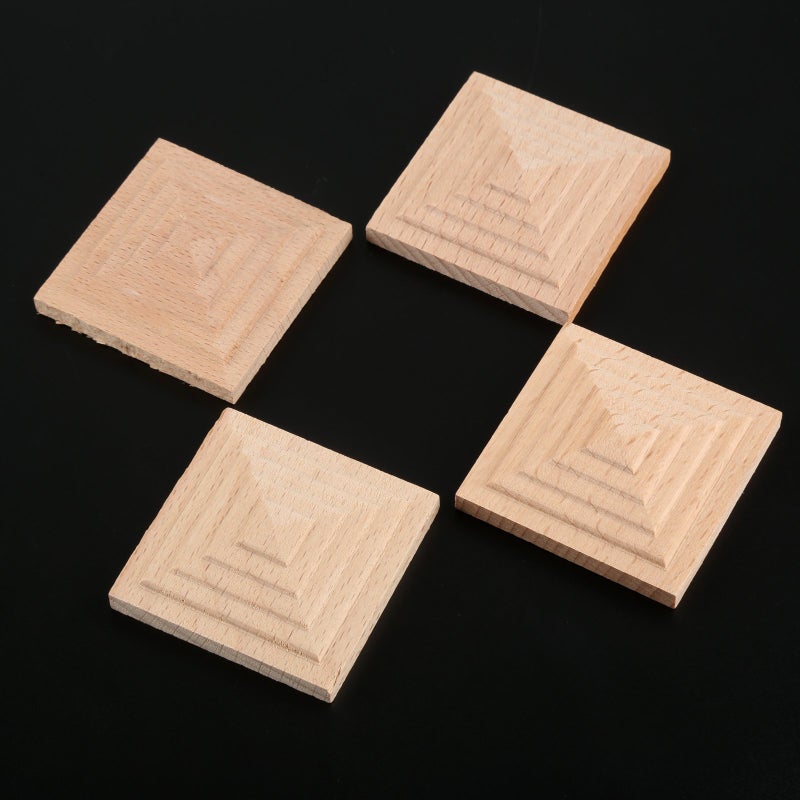 MUXSAM Square Wood Carved Appliques  4-Pack Unpainted Wooden Carvings Decals Overlay Onlays for Mirrors Walls Doors Cabinet Dresser Mantel Fireplace Bed Cupboard DIY Project  8x8cm/3.15""x3.15"" - Image 5