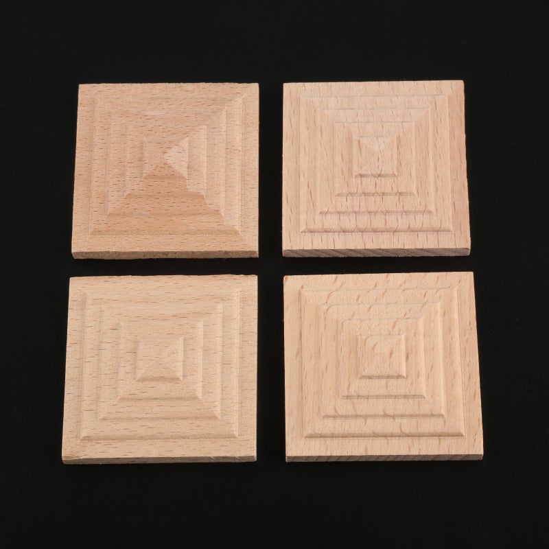 MUXSAM Square Wood Carved Appliques  4-Pack Unpainted Wooden Carvings Decals Overlay Onlays for Mirrors Walls Doors Cabinet Dresser Mantel Fireplace Bed Cupboard DIY Project  8x8cm/3.15""x3.15"" - Image 4