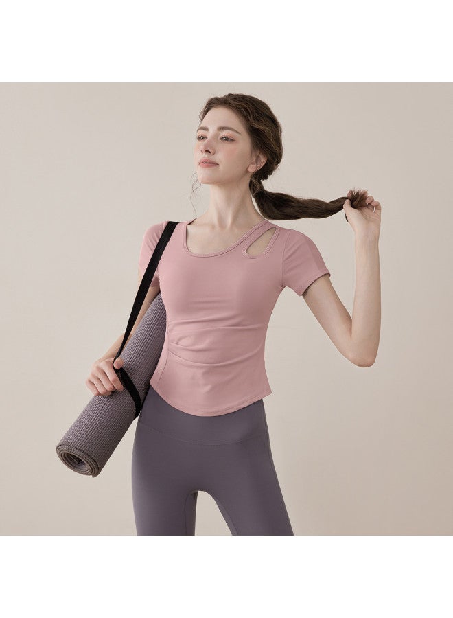 YouYou Yoga Wear Summer Women's Fixed Cup Short Sleeve Slim Fit High-end Training Pilates Fitness Top With Built-in Bra Pads - Image 3