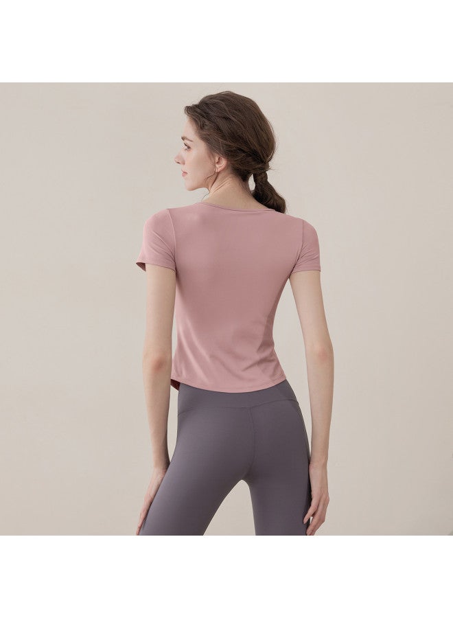 YouYou Yoga Wear Summer Women's Fixed Cup Short Sleeve Slim Fit High-end Training Pilates Fitness Top With Built-in Bra Pads - Image 4