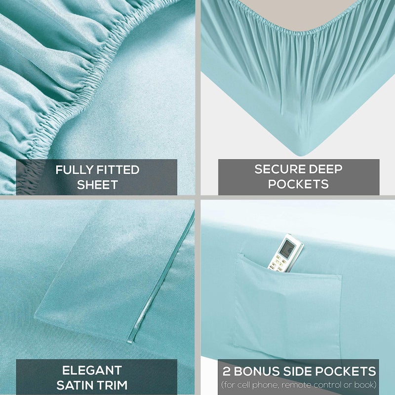 Mueller Ultratemp Bed Sheets Set  Super Soft 1800  6 Piece California King Sheet Sets  Deep Pocket up to 16""  Transfers Heat  Breathes Better  Hypoallergenic  Wrinkle-Resistant  Oeko-TEX  Aqua - Image 4