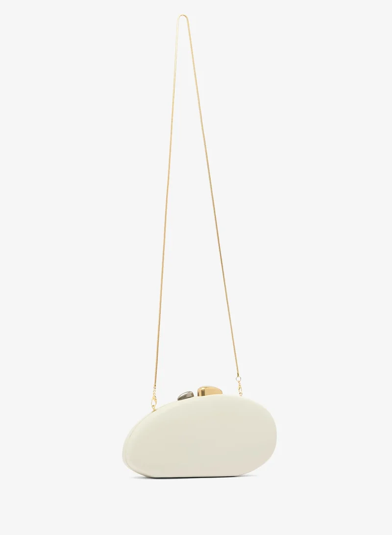 Ella Limited Edition White Asymmetrical Statement Clutch With Gold Accent for Women | Best Price UAE