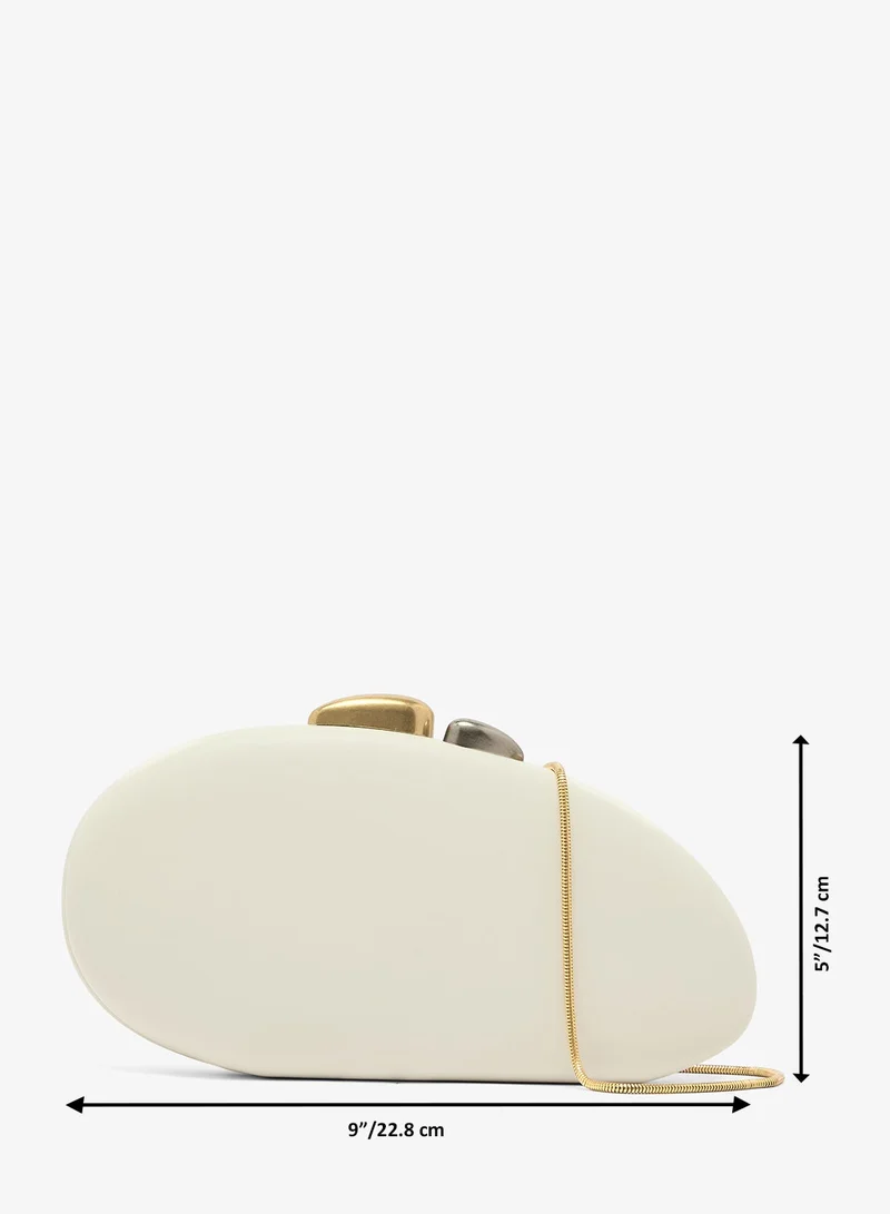 Ella Limited Edition White Asymmetrical Statement Clutch With Gold Accent for Women | Best Price UAE