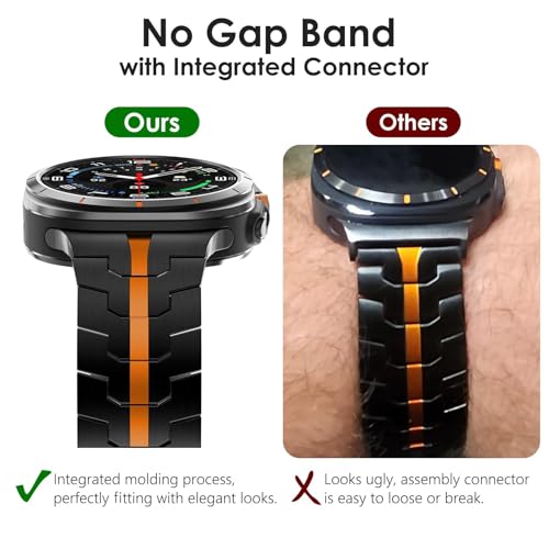 WINGLE Metal Band for Galaxy Watch Ultra Bands 47mm 20252024 Men Rugged Durable Armor Stainless Steel Samsung Galaxy Watch Ultra Band Classy Casual Business Bands Butterfly Folding Clasp BlackOrange - Image 3