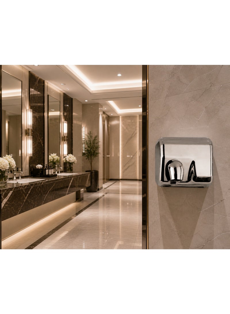 High-speed 2300W hand dryer made of 304 stainless steel with a 360° nozzle, electrically operated, wall-mounted. - Image 1