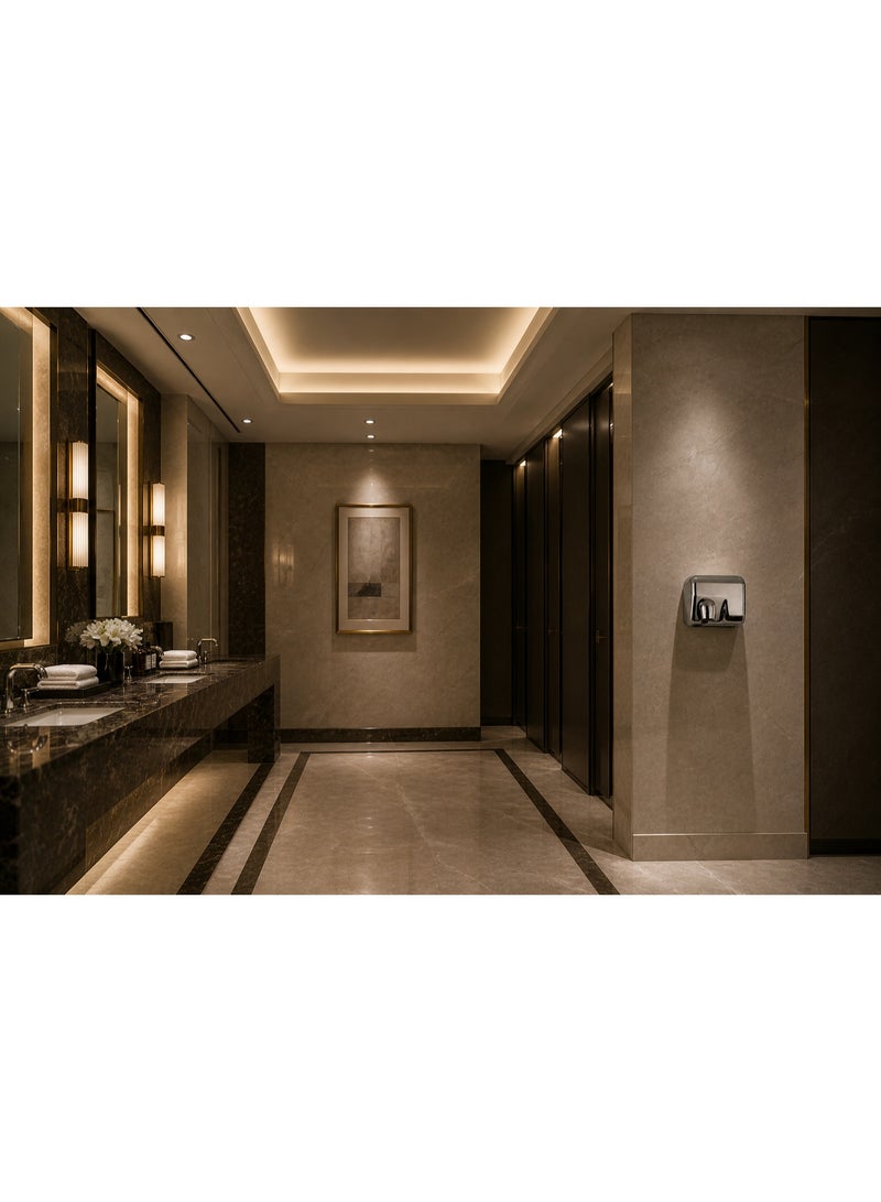 High-speed 2300W hand dryer made of 304 stainless steel with a 360° nozzle, electrically operated, wall-mounted. - Image 2