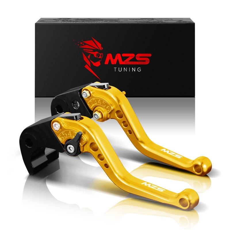MZS Gold Motorcycle Brake Clutch Levers Short Adjustable CNC Compatible with GSXR 600 97-03 / GSXR 750 96-03 / GSXR 1000 01-04 / GSXS 750 11-21 / SV650 16-21 / DL650 11-21 / GSX250R 18-21
